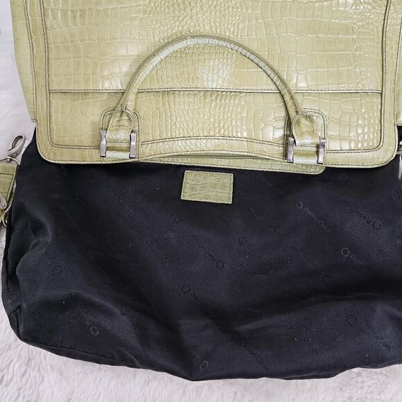 Franklin Covey Green Leather Croc Embossed Messenger Organizer Crossbody Tote - Picture 14 of 16